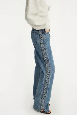 Laced Straight Leg Jeans Blue Denim