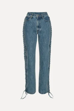 Laced Straight Leg Jeans Blue Denim