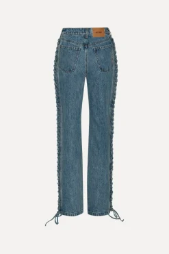 Laced Straight Leg Jeans Blue Denim