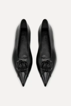 Leather Knot Ballerina Black