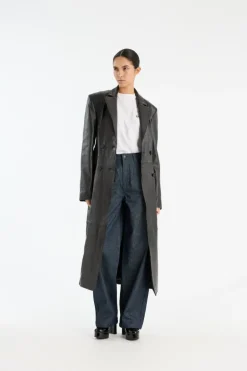 Leather Long Coat Black