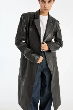 Leather Long Coat Black