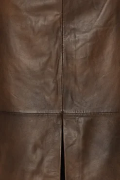 Leather Midi Pencil Skirt Dark Brown