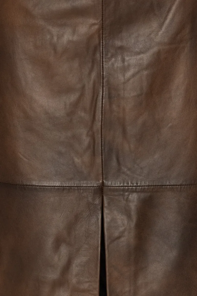 Leather Midi Pencil Skirt Dark Brown