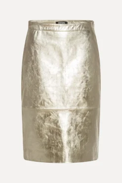 Leather Midi Pencil Skirt Gold