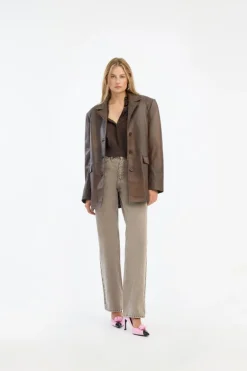Leather Oversized Blazer Dark Brown