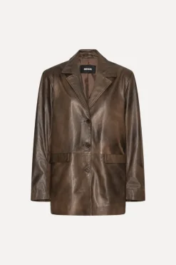 Leather Oversized Blazer Dark Brown