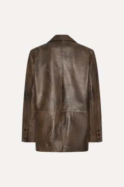 Leather Oversized Blazer Dark Brown