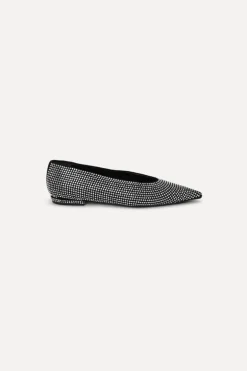 Leather Pointed Ballerina Rhinestone