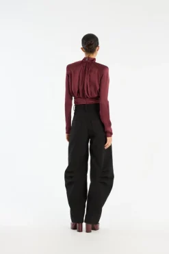 Ls Ruched Silk Top Burgundy