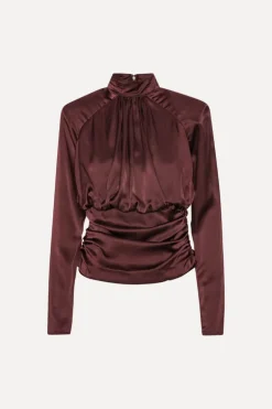 Ls Ruched Silk Top Burgundy