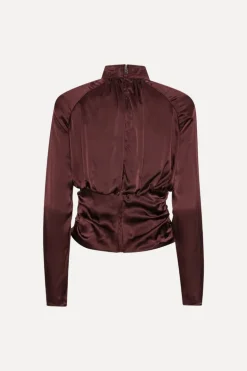 Ls Ruched Silk Top Burgundy