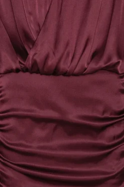 Ls Silk V-neck Dress Burgundy