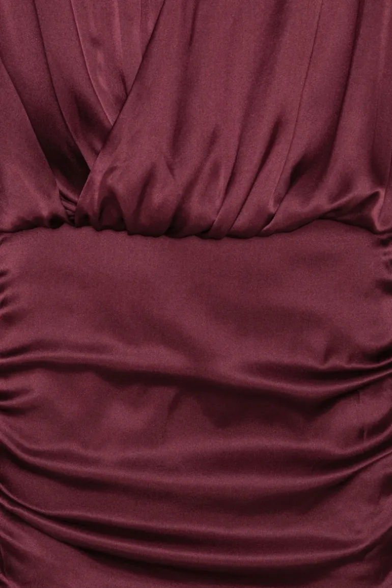 Ls Silk V-neck Dress Burgundy