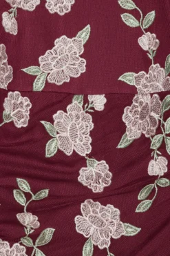 Mesh Asymmetric Dress Bordeaux Flower Print