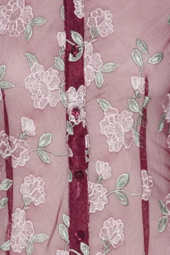 Mesh Fitted Shirt Bordeaux Flower Print
