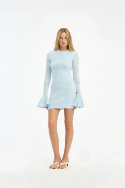 Mesh Frill Mini Dress Blue