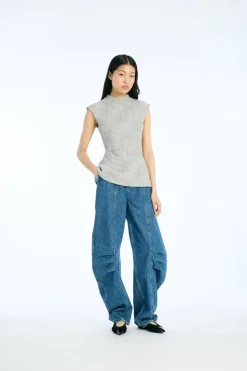 Mesh Sleeveless Top Grey Violet