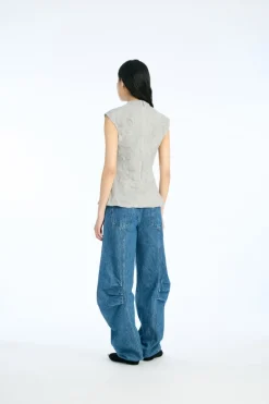 Mesh Sleeveless Top Grey Violet