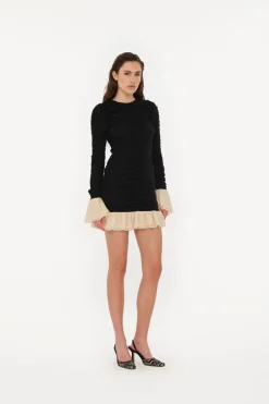 Mini Ruched Ls Dress Black