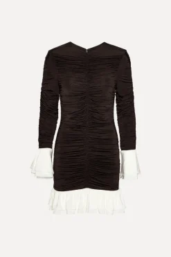 Mini Ruched Ls Dress Dark Brown
