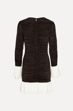 Mini Ruched Ls Dress Dark Brown