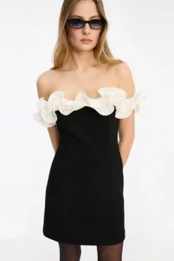 Mini Ruffle Dress Black White