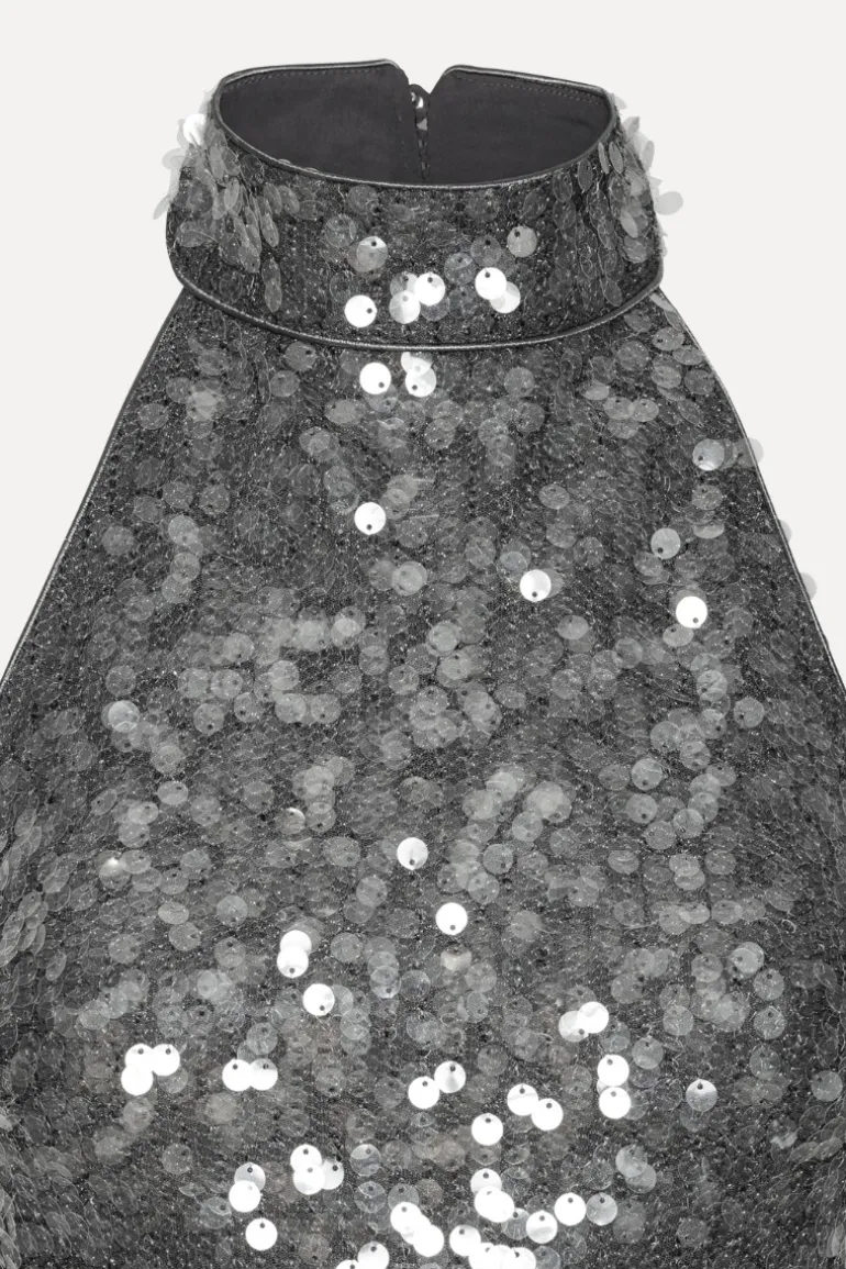 Net Sequin Halterneck Dark Grey