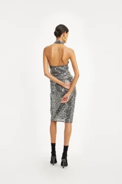 Net Sequin Midi Skirt Dark Grey