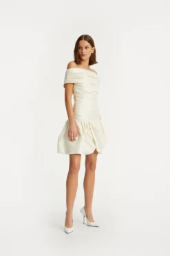 Off Shoulder Mini Dress Creme White