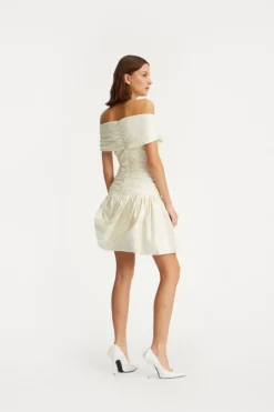 Off Shoulder Mini Dress Creme White