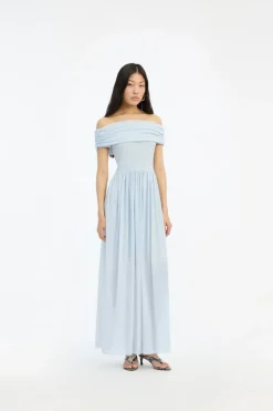 Off-shoulder Maxi Dress Light Blue