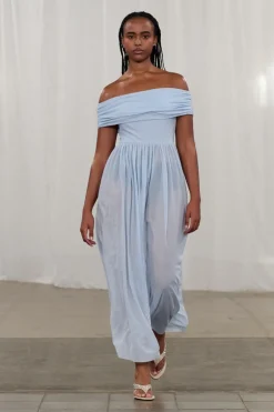 Off-shoulder Maxi Dress Light Blue
