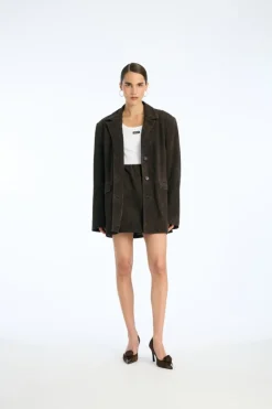 Oversized Suede Blazer Chocolate Brown