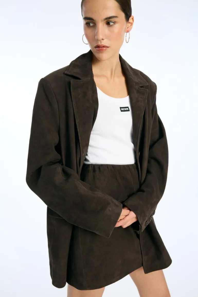 Oversized Suede Blazer Chocolate Brown