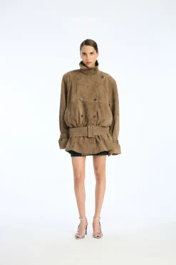 Oversized Suede Jacket Brown
