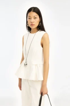 Peplum Denim Top White Denim