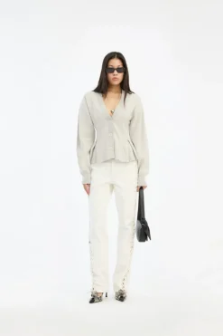 Peplum Knit Cardigan Grey Melange