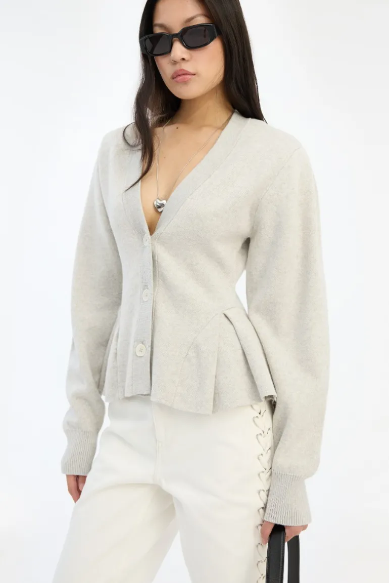 Peplum Knit Cardigan Grey Melange