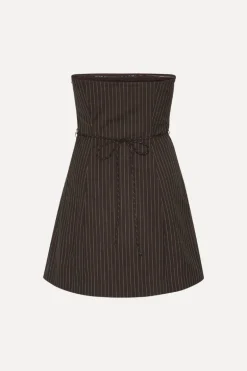 Pinstripe Belted Long Top Dark Brown