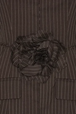 Pinstripe Belted Long Top Dark Brown