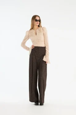 Pinstripe Wide Leg Pants Dark Brown