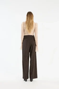 Pinstripe Wide Leg Pants Dark Brown