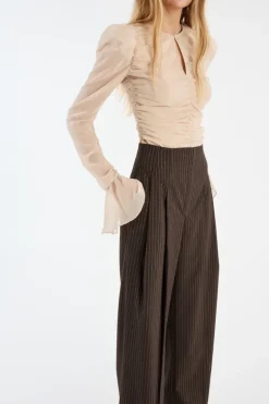 Pinstripe Wide Leg Pants Dark Brown