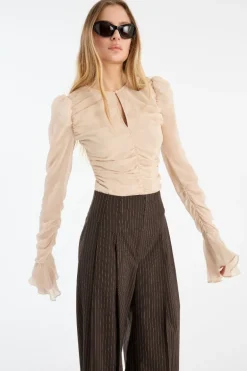 Pinstripe Wide Leg Pants Dark Brown