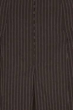 Pinstripe Wide Leg Pants Dark Brown
