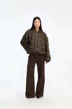 Pleated Bomber Jacket Dark Brown