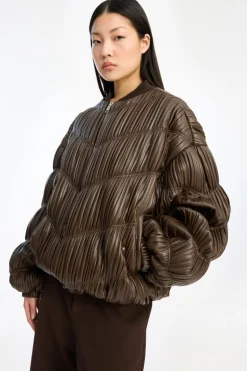 Pleated Bomber Jacket Dark Brown