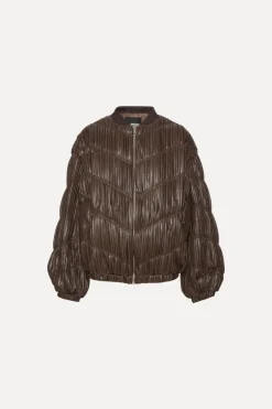Pleated Bomber Jacket Dark Brown