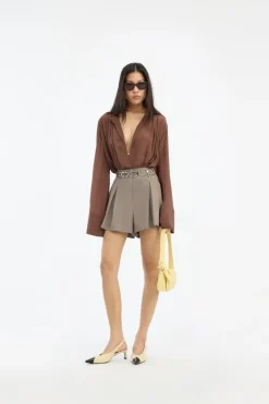 Pleated Ls Top Brown